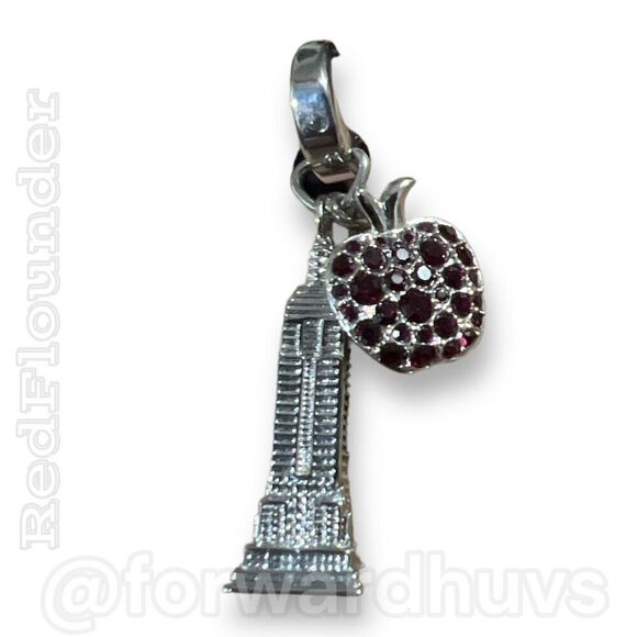 Fossil Silver Tone Empire State Building Charm with Red Rhinestone Embellished A - Picture 3 of 6